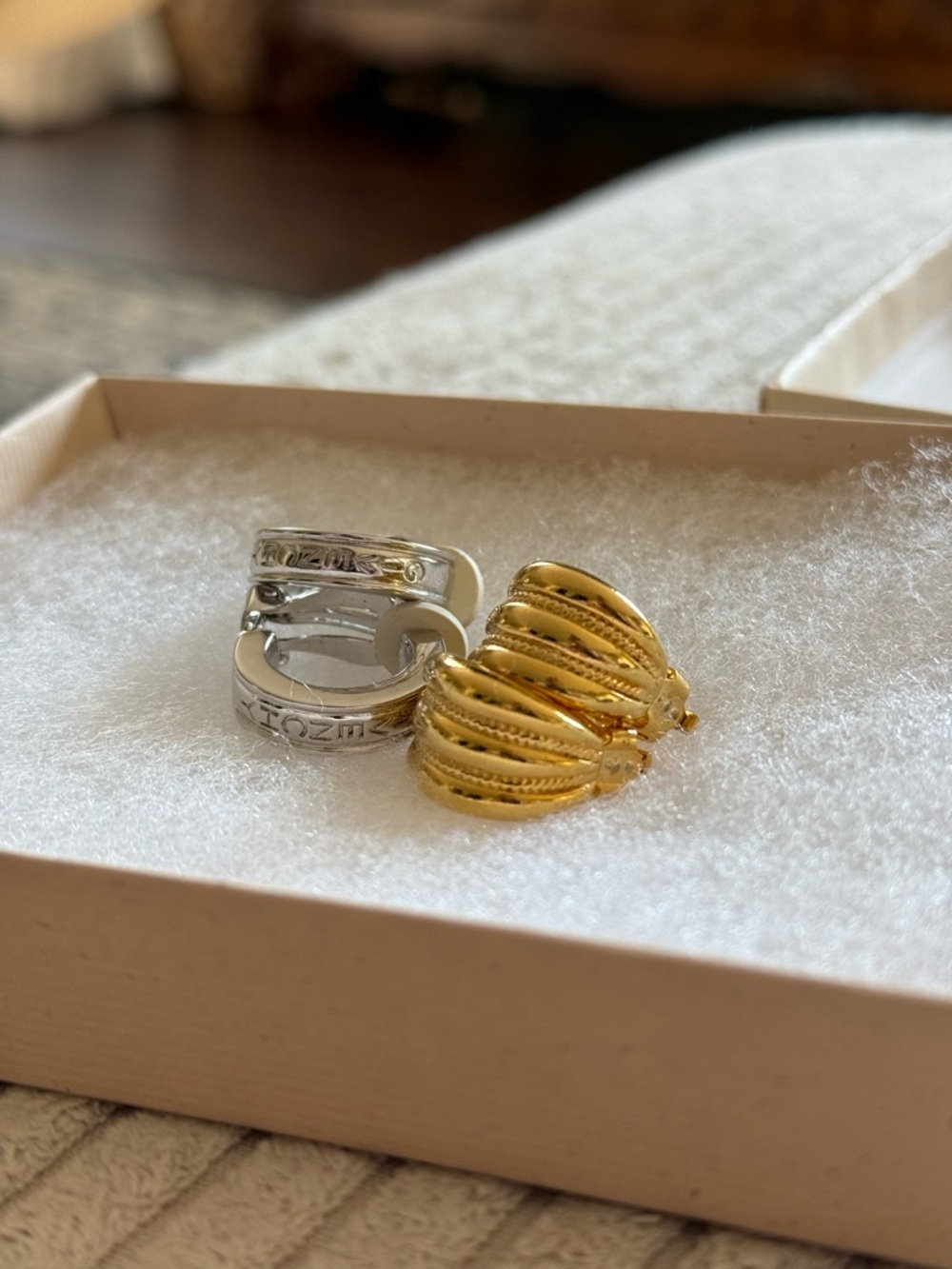 Vintage Givenchy Gold & Silver clip on Hoop Earrings designer Two-Tone Set